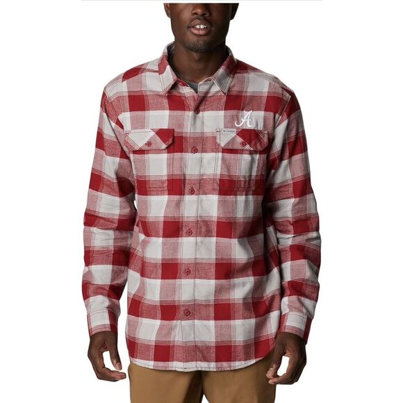 Columbia Crimson Alabama Crimson Tide Flare Gun Flannel Long Sleeve Shirt Medium - Picture 1 of 3
